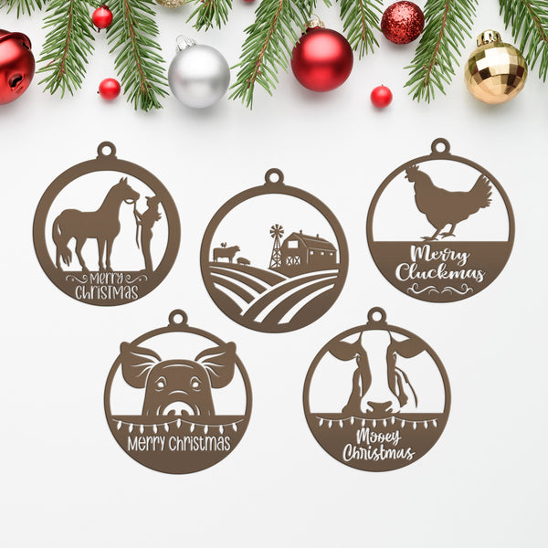 Assorted Family Farm, Cow, Pig, Horse, and Chicken Metal Christmas/Holiday Ornaments