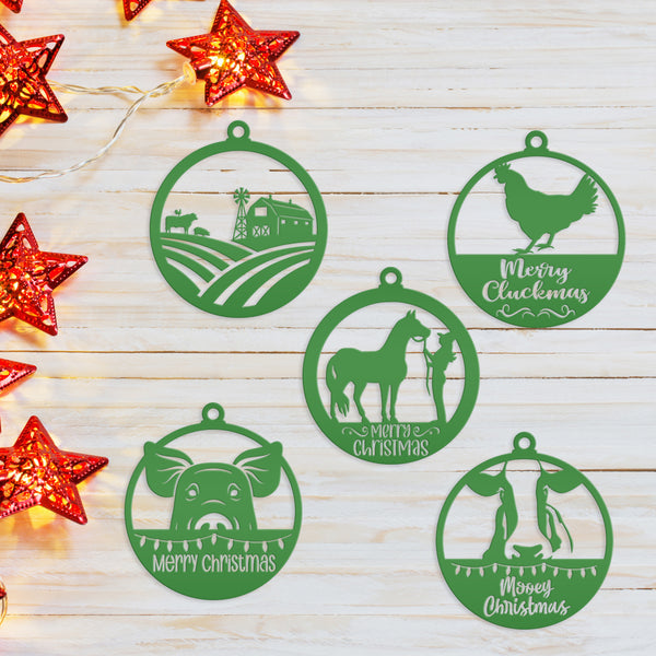 Assorted Family Farm, Cow, Pig, Horse, and Chicken Metal Christmas/Holiday Ornaments