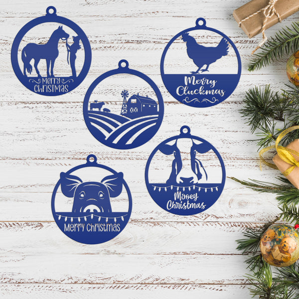 Assorted Family Farm, Cow, Pig, Horse, and Chicken Metal Christmas/Holiday Ornaments