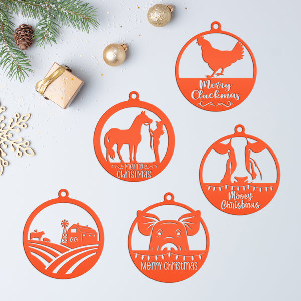 Assorted Family Farm, Cow, Pig, Horse, and Chicken Metal Christmas/Holiday Ornaments