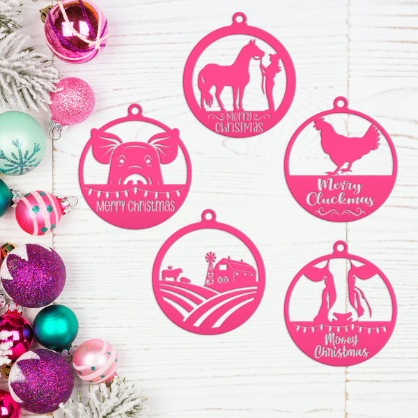 Assorted Family Farm, Cow, Pig, Horse, and Chicken Metal Christmas/Holiday Ornaments