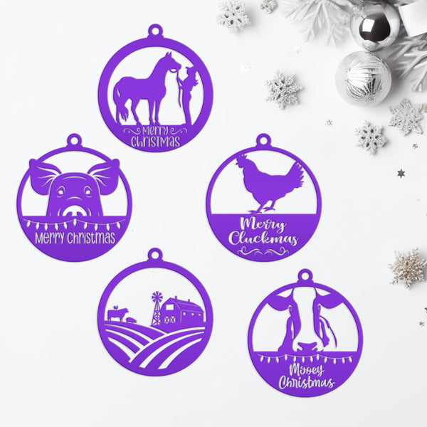 Assorted Family Farm, Cow, Pig, Horse, and Chicken Metal Christmas/Holiday Ornaments