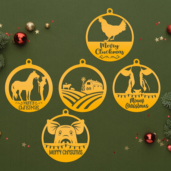 Assorted Family Farm, Cow, Pig, Horse, and Chicken Metal Christmas/Holiday Ornaments