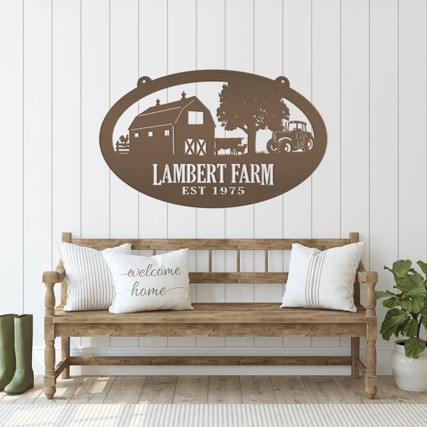 Personalized Oval Farm Sign with Family name and Established Date,  Family Farm Wall Decor, Farm Wall Decor, Farm Scene Wall Decor, Gift for Farmer, Fathers Day