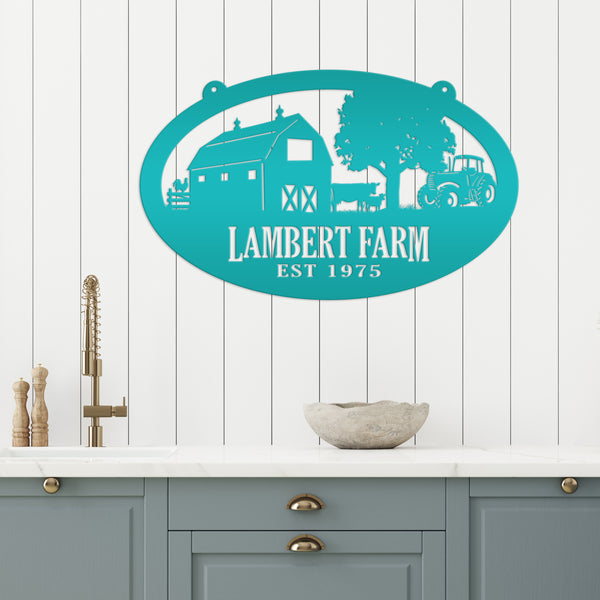 Personalized Oval Farm Sign with Family name and Established Date,  Family Farm Wall Decor, Farm Wall Decor, Farm Scene Wall Decor, Gift for Farmer, Fathers Day