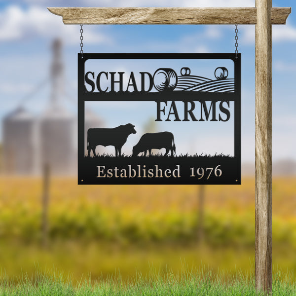 Personalized Square Farm Animal Scene Wall Decor, Farm Wall Art, Farm Decor for the Wall, Farmhouse Decor, Cow Farm Scene Metal Sign, Family Farm Sign