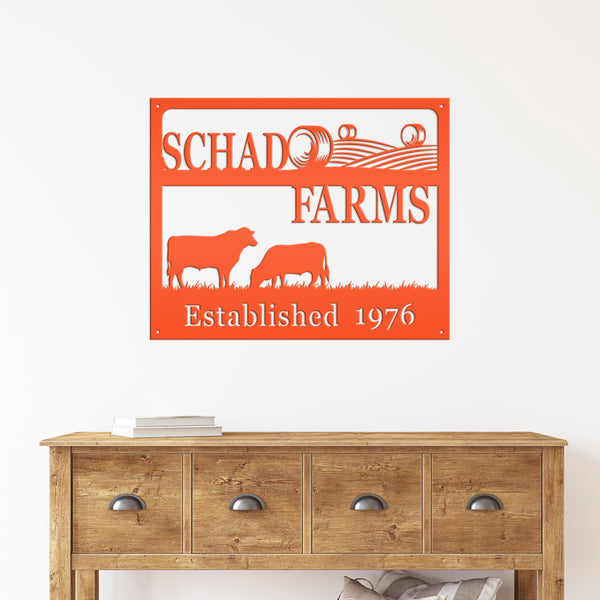 Personalized Square Farm Animal Scene Wall Decor, Farm Wall Art, Farm Decor for the Wall, Farmhouse Decor, Cow Farm Scene Metal Sign, Family Farm Sign