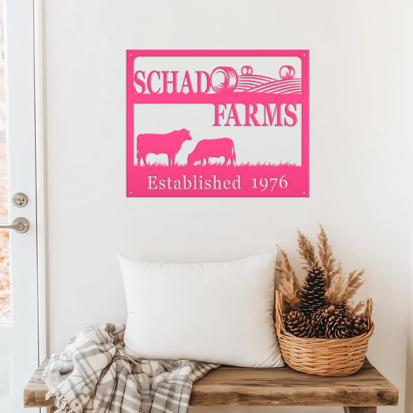 Personalized Square Farm Animal Scene Wall Decor, Farm Wall Art, Farm Decor for the Wall, Farmhouse Decor, Cow Farm Scene Metal Sign, Family Farm Sign