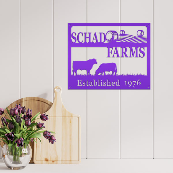 Personalized Square Farm Animal Scene Wall Decor, Farm Wall Art, Farm Decor for the Wall, Farmhouse Decor, Cow Farm Scene Metal Sign, Family Farm Sign