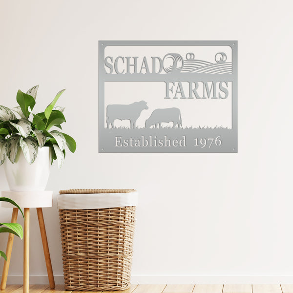 Personalized Square Farm Animal Scene Wall Decor, Farm Wall Art, Farm Decor for the Wall, Farmhouse Decor, Cow Farm Scene Metal Sign, Family Farm Sign