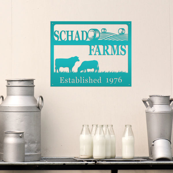 Personalized Square Farm Animal Scene Wall Decor, Farm Wall Art, Farm Decor for the Wall, Farmhouse Decor, Cow Farm Scene Metal Sign, Family Farm Sign