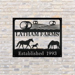 Personalized Horse Farm Scene Metal SignPersonalized Horse Farm Scene Metal Sign