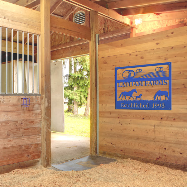 Personalized Horse Farm Scene Metal Sign