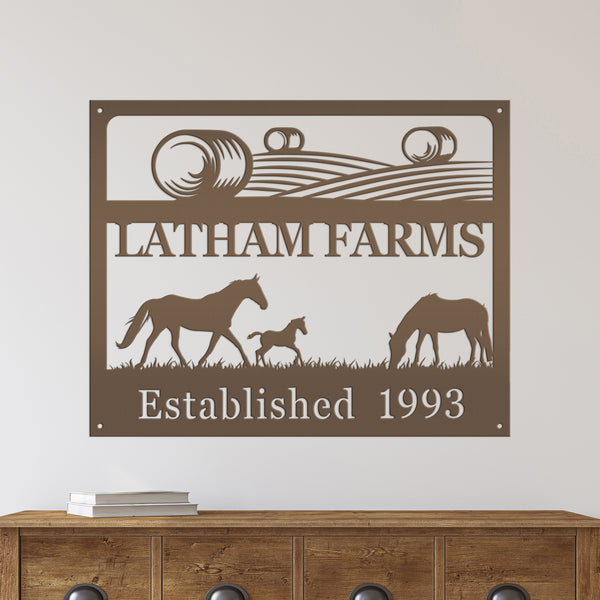 Personalized Horse Farm Scene Metal Sign