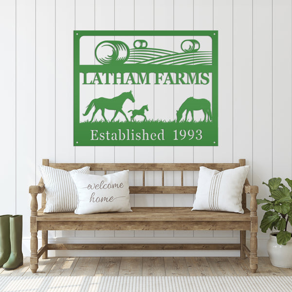 Personalized Horse Farm Scene Metal Sign