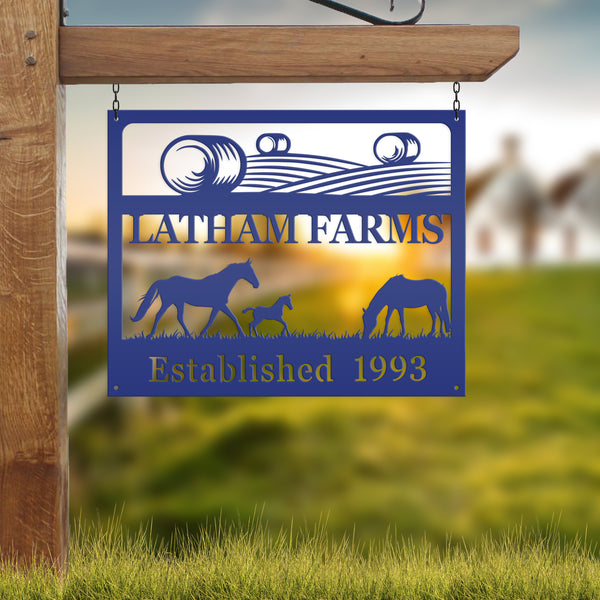 Personalized Horse Farm Scene Metal Sign