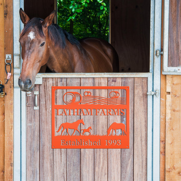 Personalized Horse Farm Scene Metal Sign