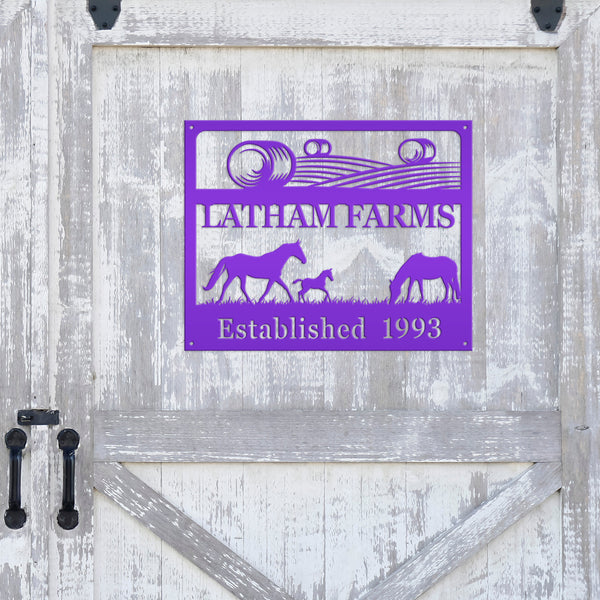 Personalized Horse Farm Scene Metal Sign