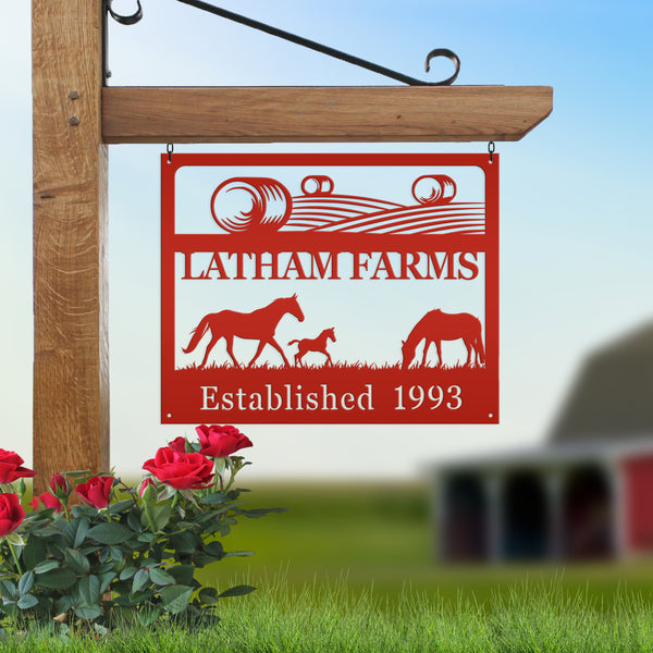 Personalized Horse Farm Scene Metal Sign