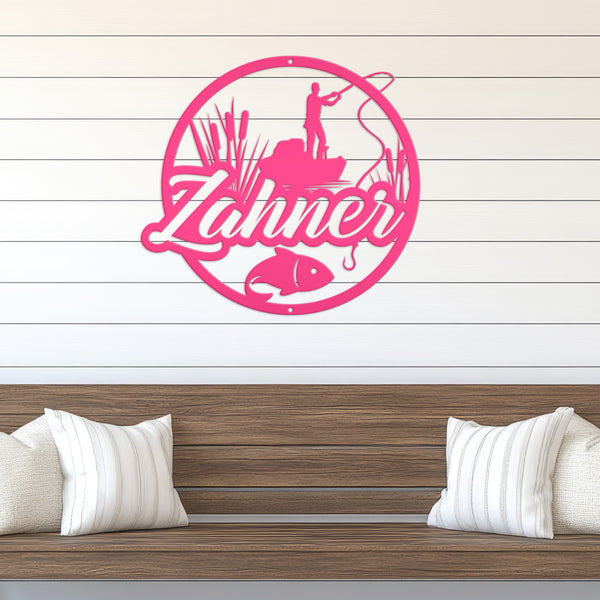 Personalized Lake Fishing Scene Metal Sign - Indoor Outdoor - Fishing Theme Decor