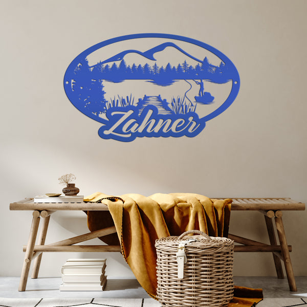 Outdoor Lake Fishing Mountain Scene-Fishing Metal Sign- Fishing Scene Wall Art and Decor-Fishing Themed Decor-Fishing Scene Sign for Hunting Cabin