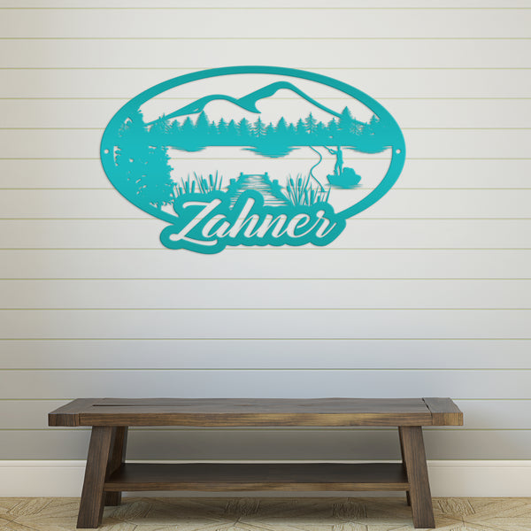 Outdoor Lake Fishing Mountain Scene-Fishing Metal Sign- Fishing Scene Wall Art and Decor-Fishing Themed Decor-Fishing Scene Sign for Hunting Cabin