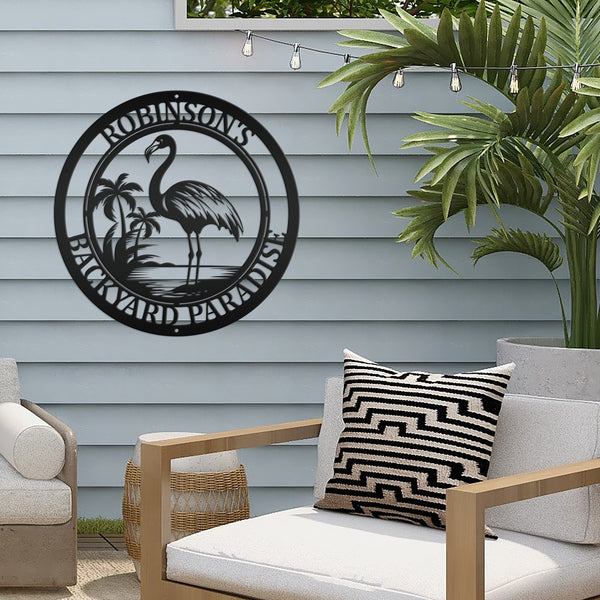 Personalized Tropical Flamingo Metal Sign, Flamingo Wall Art Decor, Flamingo Beach Condo Decor, Flamingo Tropical Beach House Wall Decor, Flamingo Lover Gift, Flamingo Palm Tree Sign