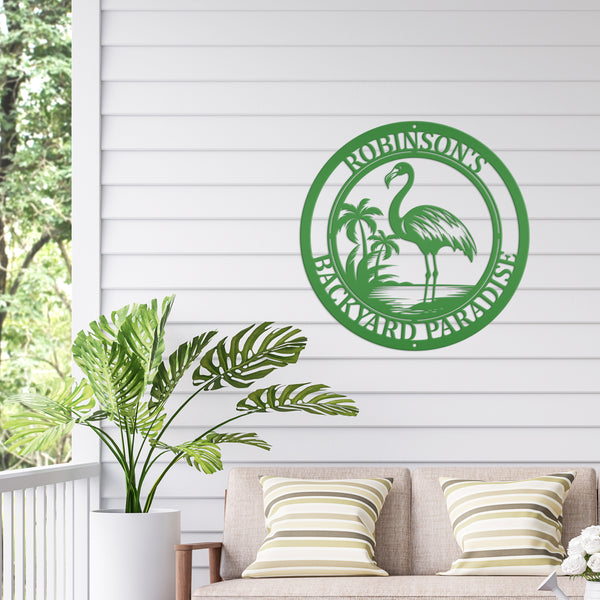 Personalized Tropical Flamingo Metal Sign, Flamingo Wall Art Decor, Flamingo Beach Condo Decor, Flamingo Tropical Beach House Wall Decor, Flamingo Lover Gift, Flamingo Palm Tree Sign