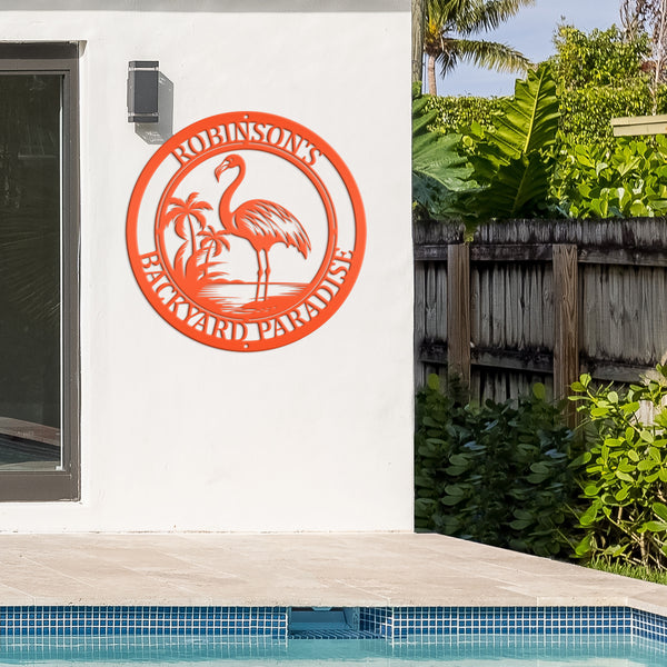 Personalized Tropical Flamingo Metal Sign, Flamingo Wall Art Decor, Flamingo Beach Condo Decor, Flamingo Tropical Beach House Wall Decor, Flamingo Lover Gift, Flamingo Palm Tree Sign
