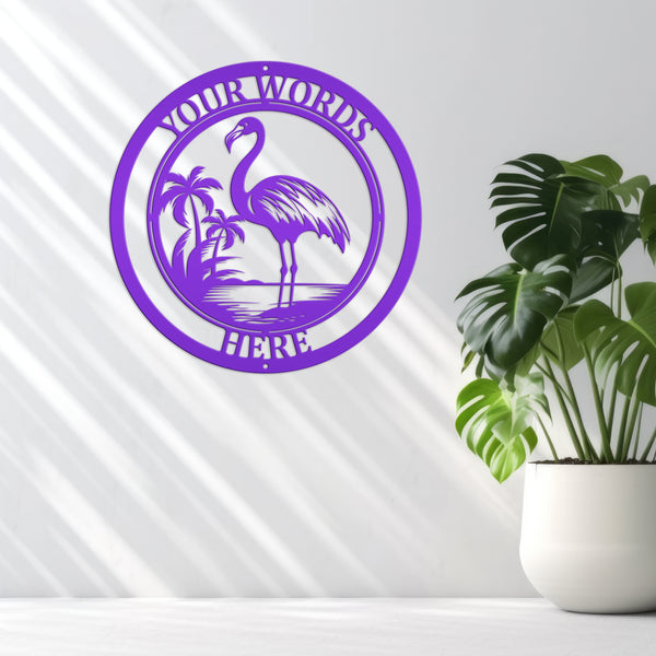 Personalized Tropical Flamingo Metal Sign, Flamingo Wall Art Decor, Flamingo Beach Condo Decor, Flamingo Tropical Beach House Wall Decor, Flamingo Lover Gift, Flamingo Palm Tree Sign