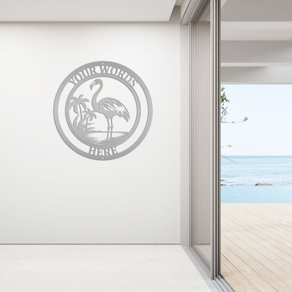 Personalized Tropical Flamingo Metal Sign, Flamingo Wall Art Decor, Flamingo Beach Condo Decor, Flamingo Tropical Beach House Wall Decor, Flamingo Lover Gift, Flamingo Palm Tree Sign