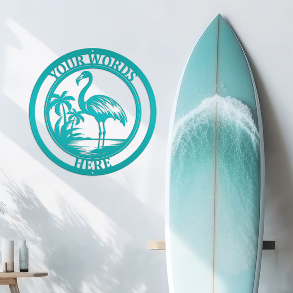 Personalized Tropical Flamingo Metal Sign, Flamingo Wall Art Decor, Flamingo Beach Condo Decor, Flamingo Tropical Beach House Wall Decor, Flamingo Lover Gift, Flamingo Palm Tree Sign