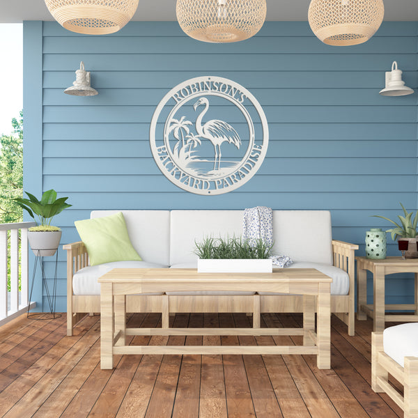 Personalized Tropical Flamingo Metal Sign, Flamingo Wall Art Decor, Flamingo Beach Condo Decor, Flamingo Tropical Beach House Wall Decor, Flamingo Lover Gift, Flamingo Palm Tree Sign