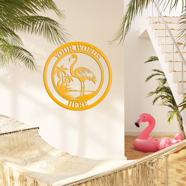 Personalized Tropical Flamingo Metal Sign, Flamingo Wall Art Decor, Flamingo Beach Condo Decor, Flamingo Tropical Beach House Wall Decor, Flamingo Lover Gift, Flamingo Palm Tree Sign