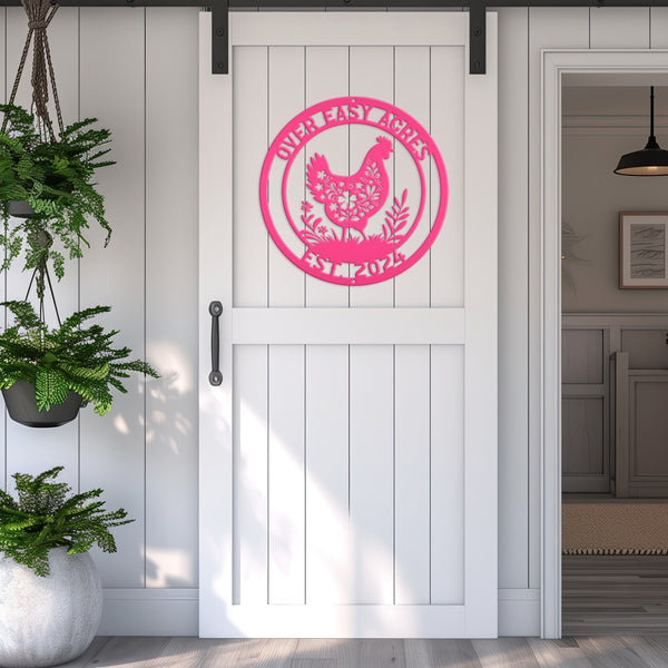 Metal Chicken Sign with Floral Design - Unique Personalized Farm Decor - Charming Custom Chicken Coop Plaque - Rustic Farmhouse Wall Hanging