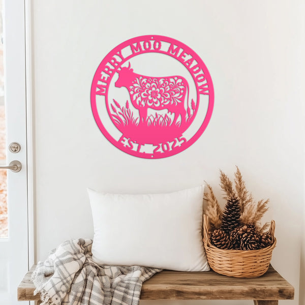 Custom Floral Cow Garden Decor - Personalized Metal Yard Stake - Unique Farmhouse Decor - Rustic Country Signs - Flower Farm Animal Wall Art