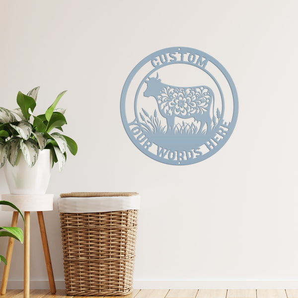 Custom Floral Cow Garden Decor - Personalized Metal Yard Stake - Unique Farmhouse Decor - Rustic Country Signs - Flower Farm Animal Wall Art