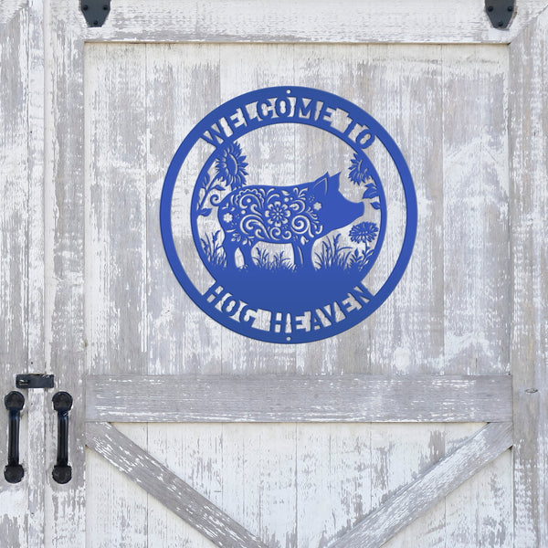 Floral Pig Metal Farm Sign - Rustic Farmhouse Decor - Custom Wall Hangings - Personalized Farmers Gift - Charming Outdoor Front Porch Decor