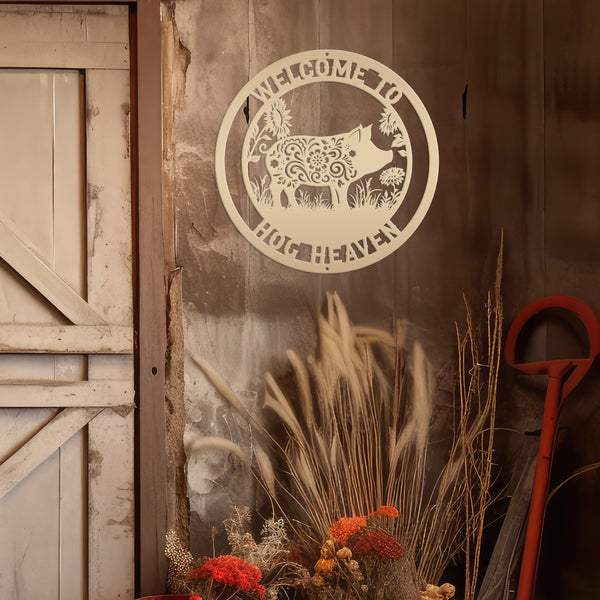 Floral Pig Metal Farm Sign - Rustic Farmhouse Decor - Custom Wall Hangings - Personalized Farmers Gift - Charming Outdoor Front Porch Decor