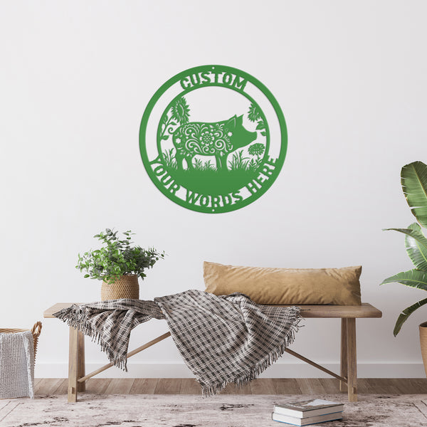 Floral Pig Metal Farm Sign - Rustic Farmhouse Decor - Custom Wall Hangings - Personalized Farmers Gift - Charming Outdoor Front Porch Decor