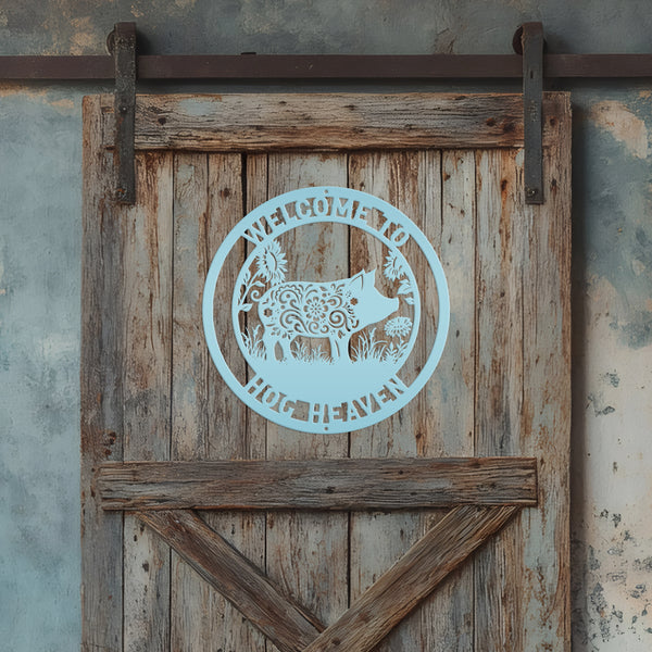 Floral Pig Metal Farm Sign - Rustic Farmhouse Decor - Custom Wall Hangings - Personalized Farmers Gift - Charming Outdoor Front Porch Decor