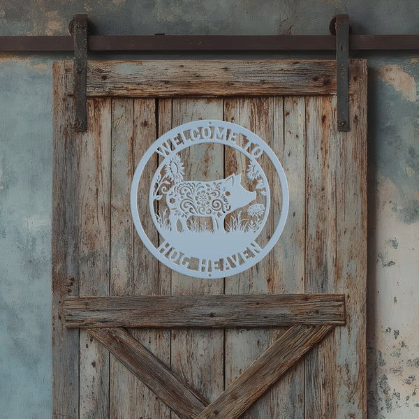 Floral Pig Metal Farm Sign - Rustic Farmhouse Decor - Custom Wall Hangings - Personalized Farmers Gift - Charming Outdoor Front Porch Decor