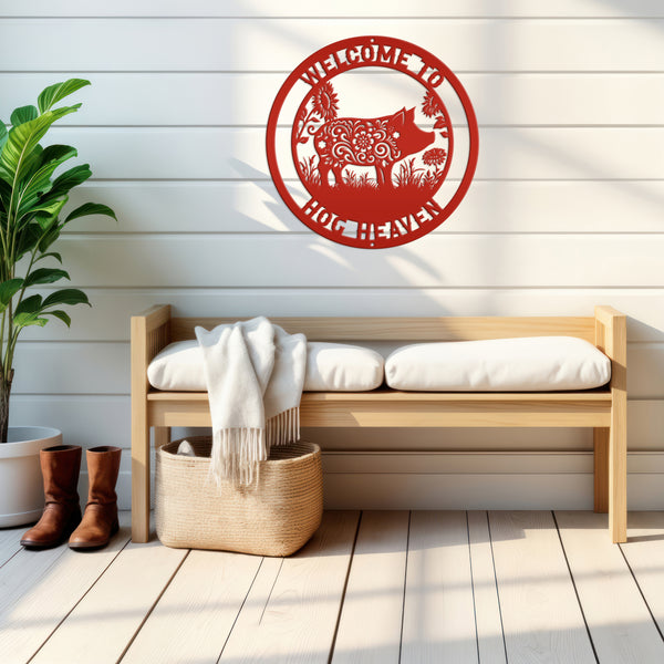 Floral Pig Metal Farm Sign - Rustic Farmhouse Decor - Custom Wall Hangings - Personalized Farmers Gift - Charming Outdoor Front Porch Decor