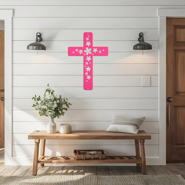 Flower Cross Metal Sign-Cross Wall Art-Christian Decor for Home Decor , Wall Decor for Christian Home