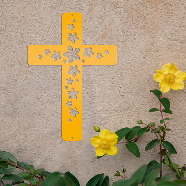 Flower Cross Metal Sign-Cross Wall Art-