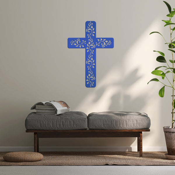 Flower Ornament Cross Metal Sign-Religious-Christian-Wall Art -Decor-Wall Hanging Art-Home Decor