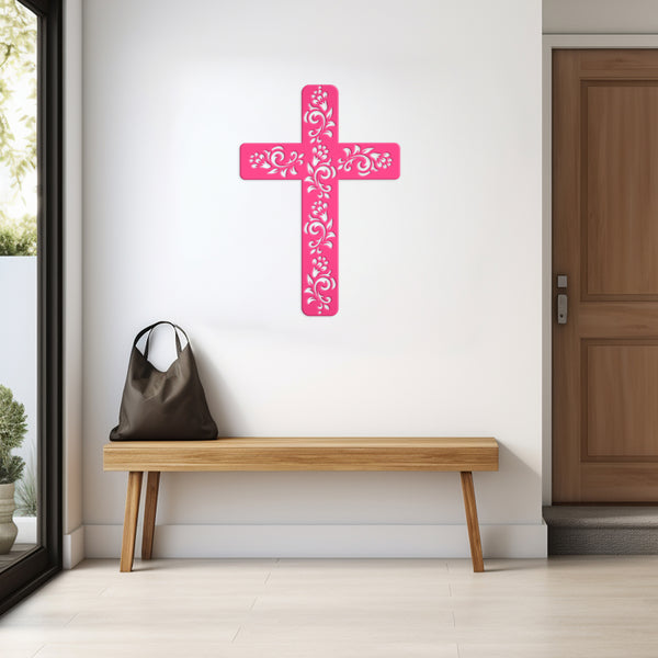 Flower Ornament Cross Metal Sign-Religious-Christian-Wall Art -Decor-Wall Hanging Art-Home Decor