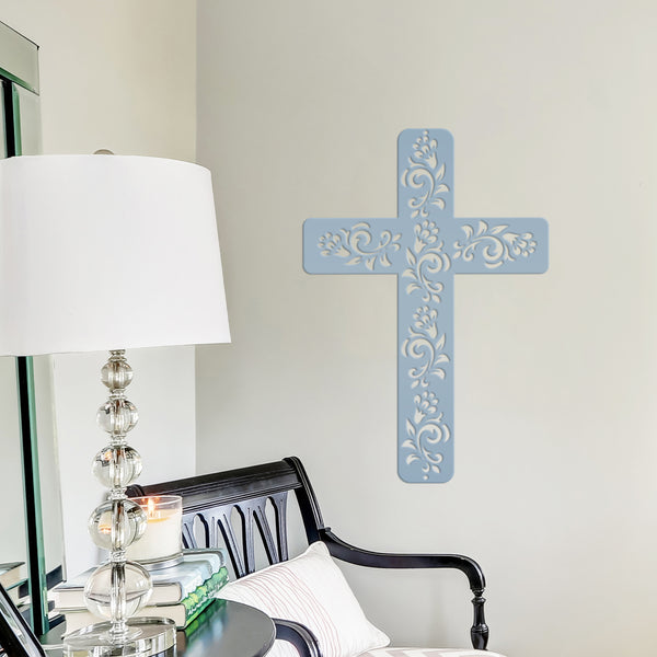 Flower Ornament Cross Metal Sign-Religious-Christian-Wall Art -Decor-Wall Hanging Art-Home Decor