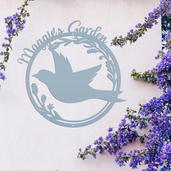 Personalized Patio/Porch/Garden Flying Bird in Flower Frame Metal Sign