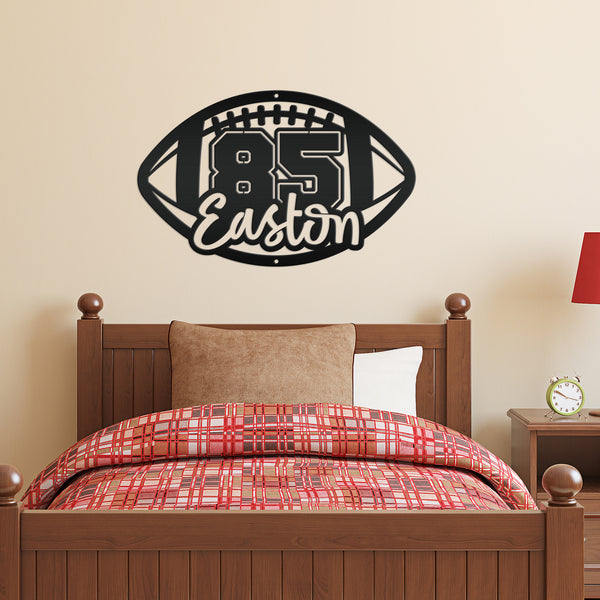 Football Sign Customized with Name and Number, Senior Night Gift Idea, Personalized Metal Wall Decor, Sports Themed Bedroom Decorations